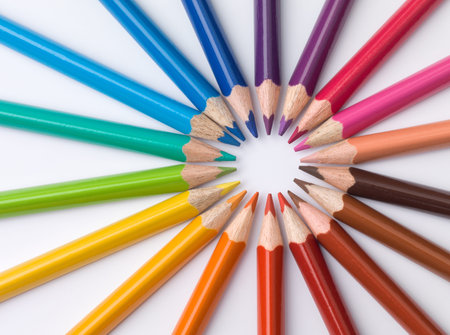 Color pencils composition on white backgroundの写真素材