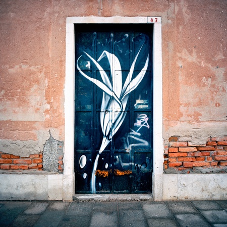 Italy  Venice Flower painted doorの写真素材