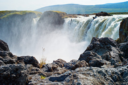 Godafoss (Waterfall of the Gods) in the Myvatn district, Iceland.