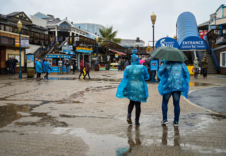 San Francisco, CA, USA - March, 2016: Pier 39 at San Francisco Bay. Premier Bay Attraction, is a festive shopping destination featuring shops, theatrical performances, rides, cruises and restaurantsのeditorial素材