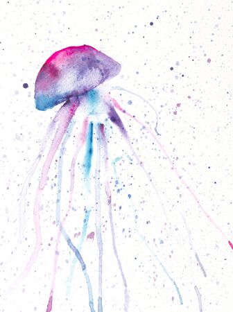 Watercolor painting of jellyfish. Handmadeの写真素材