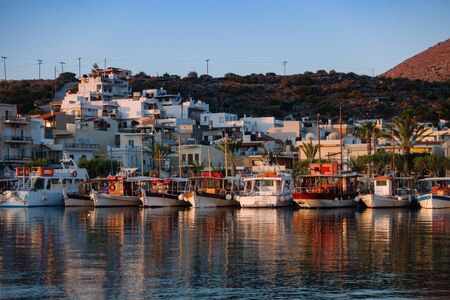 Elounda village, Crete Greece. - 28 June 2018. Early morning view of the center of Eloundaのeditorial素材