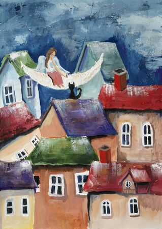 Fairy tale illustration. Fantasy townの写真素材
