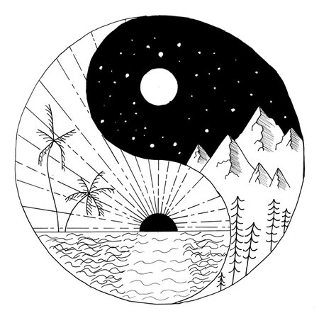 Liner drawing of yin yang symbolの写真素材