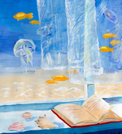 Underwater world outside the windowの写真素材