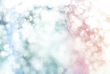 winter landscape with white tree and snow bokeh in pastel background