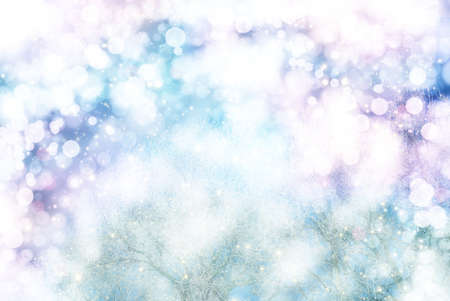 winter landscape with white tree and snow bokeh in pastel backgroundの写真素材