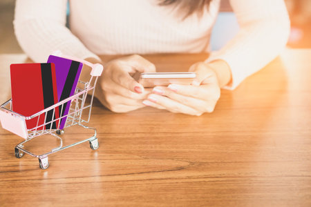 business woman hand using smart phone for shopping online  by credit cardの写真素材