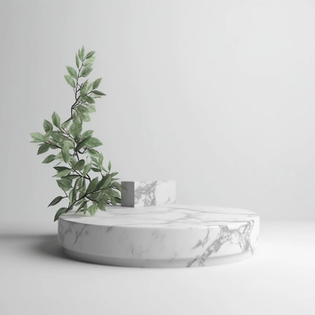 3d render of white marble pedestal with green plant on it, Generated AIの素材