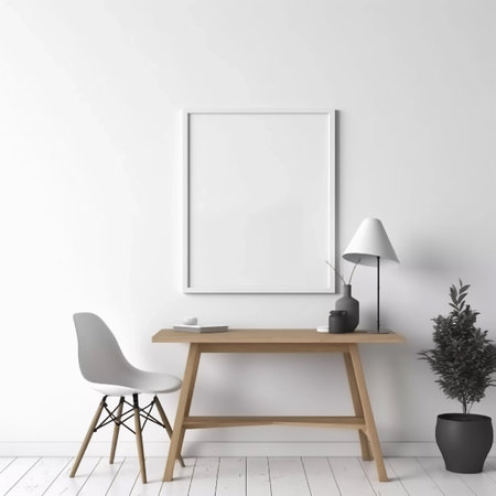 Modern Interior Mockup: Vertical Blank Wooden Picture Frame on Wall, Ideal for Artwork, Painting, Photo, or Poster in Interior Design ,Created by Generative AIの素材