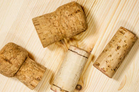 Wine corks on a wood backgroundの写真素材