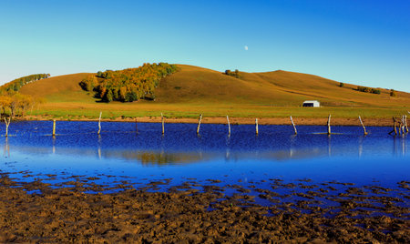 lake and blue sky scenicの写真素材