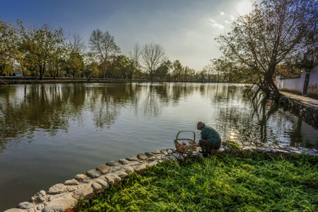 Pond vegetable manの写真素材