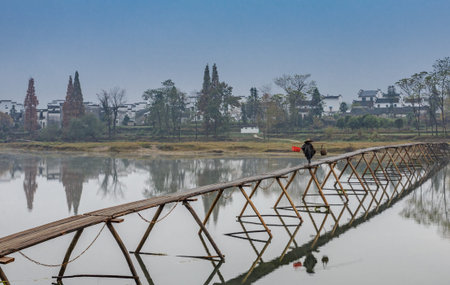 Wuyuan ancient wooden bridgeの写真素材