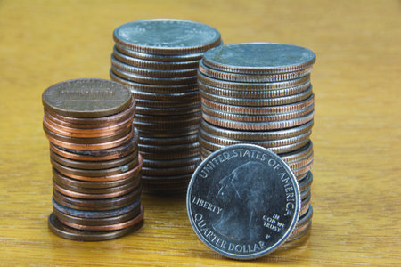 coins stacked in three piles
