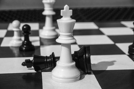 chess pieces done in black and whit5e.の写真素材