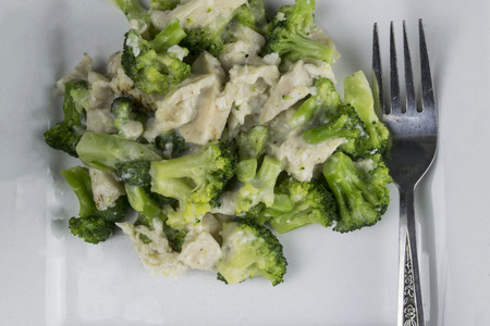 broccoli with chicken in sauceの写真素材