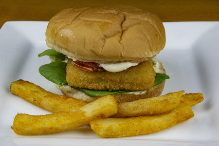 fish sandwich with  french fries,の写真素材