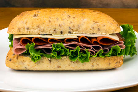 salami and pepperoni wityh lettuce and cheese,の写真素材