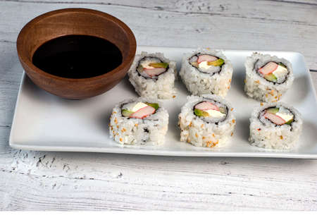 california cheese  roll with cream cheese avacado and  crabの写真素材