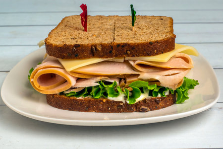 tasty turkey sandwich  top with swiss cheeseの写真素材