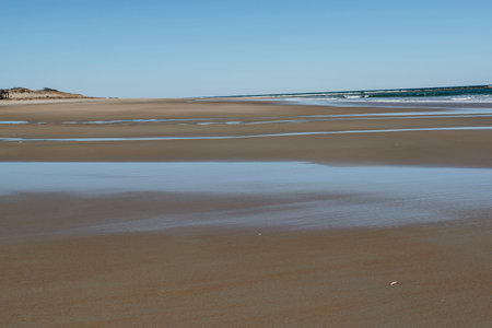 low tide at plum island  in  newburyport massachusettsの写真素材