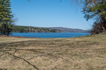 a look of  the vast landscape of the quabbin reservior in ware massachusttsの写真素材