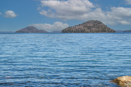 two islands of the quabbin resservoir  from  the  ware massachusetts side,の写真素材