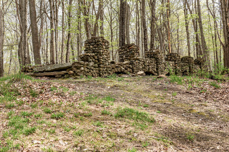 stone foundation where a house once stood   at the quabbin reservoir,の写真素材