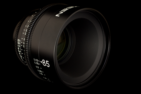 Professional Cinema Lens - camera lenses on the mirroring black background.の写真素材