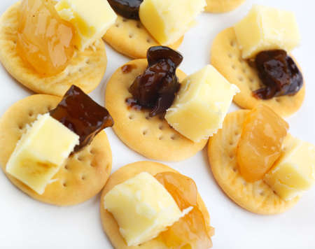 cheese snakcs with pineapple and mixed chutneys accompanymentの写真素材