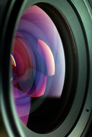Lens, with refracted light and rainbow colorsの写真素材
