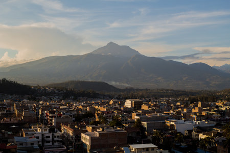 Cotacachi Volcano, Ecuador, with the city of Otavaloの写真素材