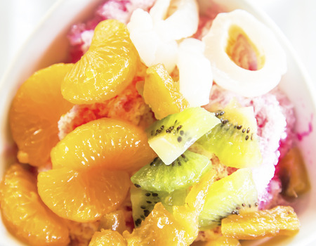 Shaved Ice dessert with Fresh fruitsの写真素材