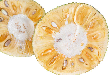 Cutting a ripe golden jackfruit