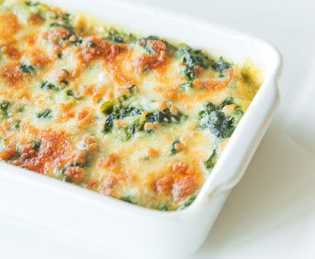 Baked spinach with cheese, spinach with cheeseの写真素材