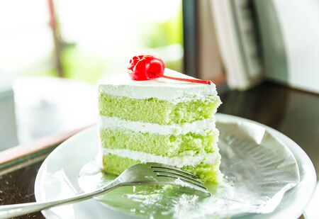Delicious Pandan cake and cherry, Pandan cakeの写真素材