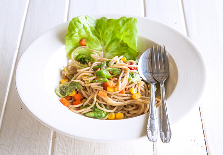 Dish of spaghetti with Vegetables, Spaghetti Black-pepperの写真素材