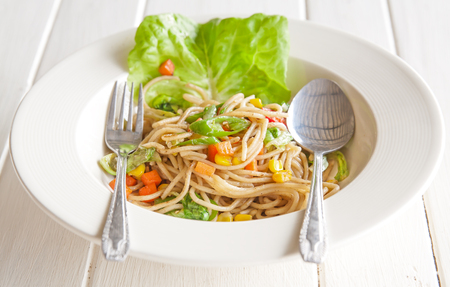 Dish of spaghetti with Vegetables, Spaghetti Black-pepperの写真素材