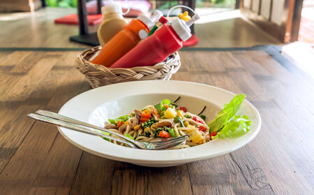 vegetarian spaghetti with chiliの写真素材