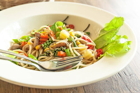 Spaghetti spicy with Vegetables の写真素材