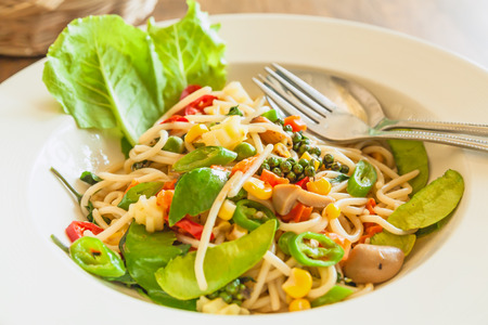 vegetarian spaghetti with chili, Spaghetti spicy with Vegetables の写真素材