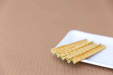 green tea biscuit stick, crispy bread strawの写真素材