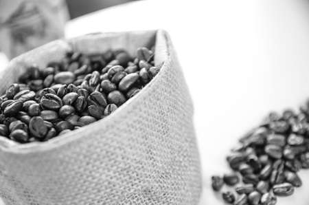 Coffee beans in canvas sack, Coffee beans- black & whiteの写真素材