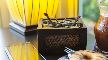 eyeglasses on tissue boxの写真素材
