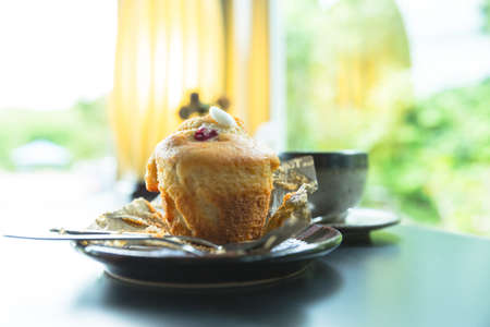 Blueberry muffin, Plate of fresh blueberry muffins. Soft focusの写真素材