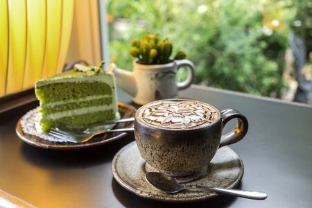 coffee and green tea cakes, Coffee and green tea cake for breaking timeの写真素材