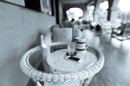 blurred background made with black and white tones,blurred restaurant backgroundの写真素材