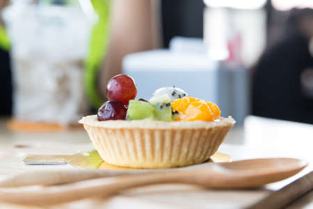 Fresh Homemade Fruit Tart with berries and kiwi,orange and dragon fruit-Fruits tartsの写真素材