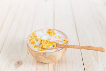 Cornflakes cereal and milk, Morning breakfastの写真素材
